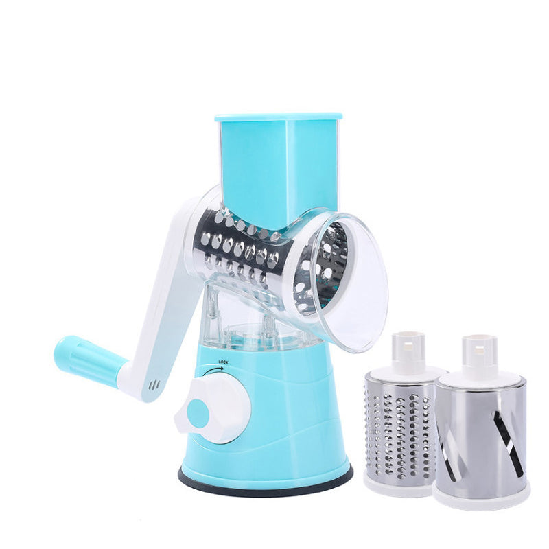 Rotary Vegetable Grater with Hand Crank and Three Interchangeable Blades