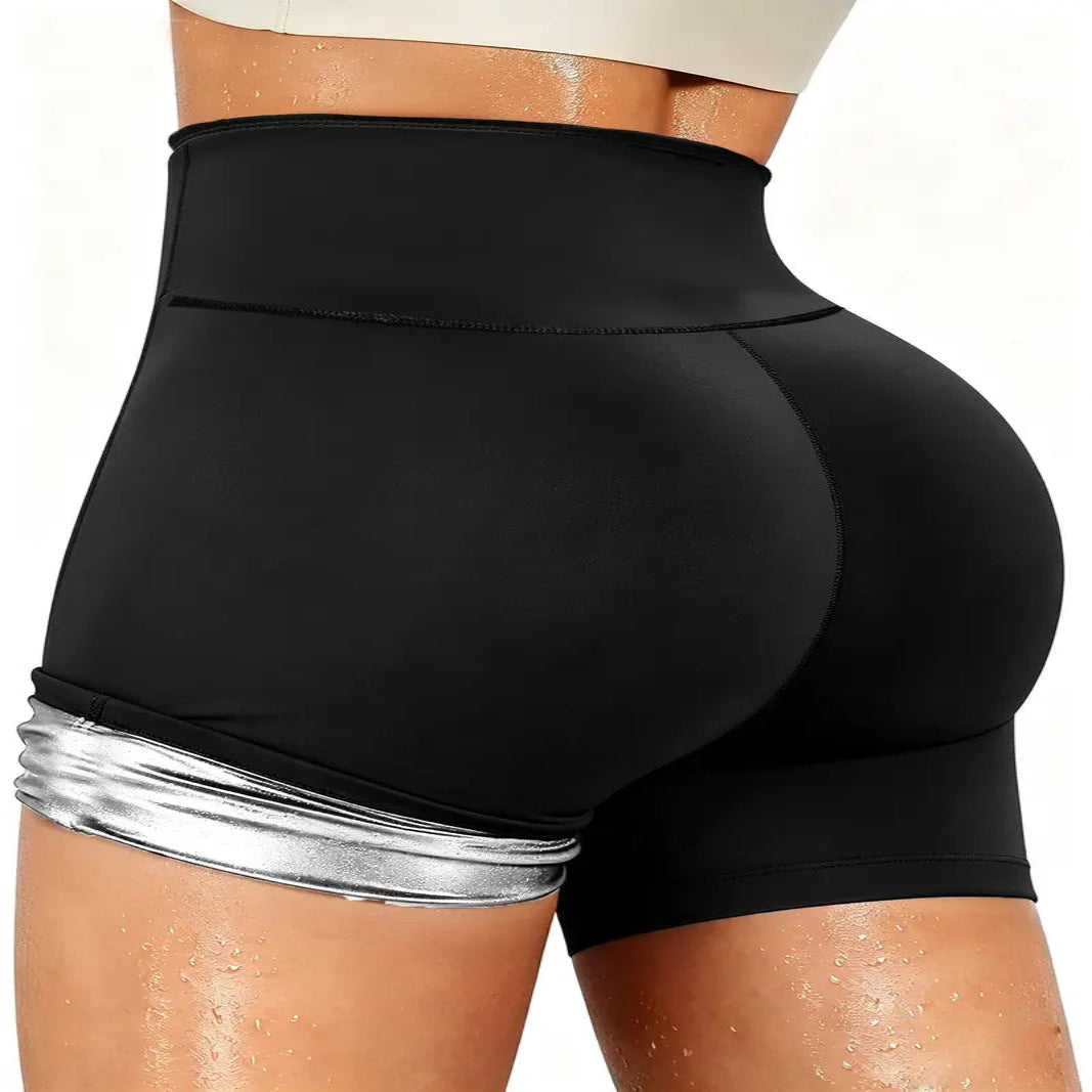 Women's Solid High Waist Breathable Waistband Sauna Shorts, Breathable Comfortable Tummy Control Hip Lift Sauna Shorts, Ladies Sportswear for Indoor Outdoor Wear allveramart