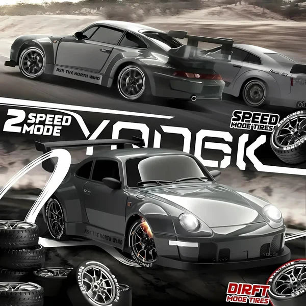 4WD RC Car with Switchable Drift and Racing Tires, LED Lights