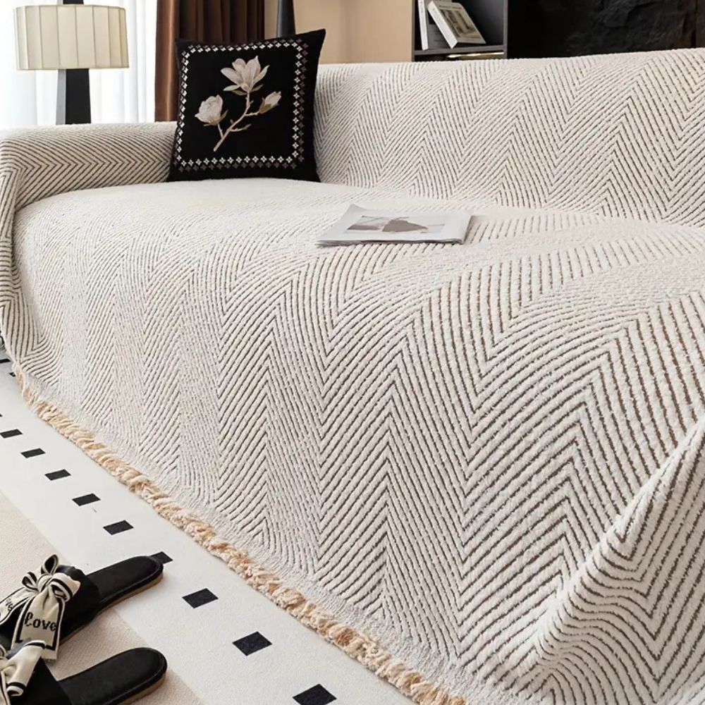Microfiber Sofa Cover with Herringbone Weave and Non-Slip Backing, Machine Washable