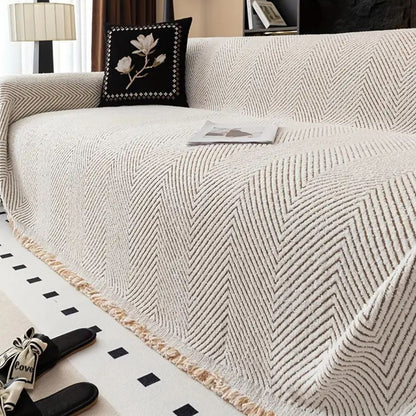 Microfiber Sofa Cover with Herringbone Weave and Non-Slip Backing, Machine Washable