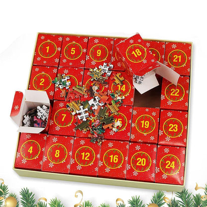 Countdown Puzzle Calendar with 24 Daily Boxes of Cardboard Pieces That Build One Christmas Scene