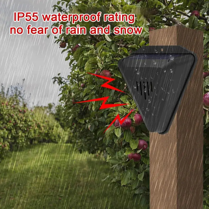 Solar Powered Outdoor Bird Repeller with 13 Rotating Predator Sounds and an IP55 Rated Body