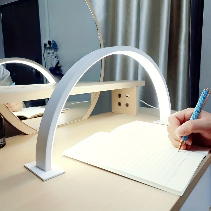 Adjustable LED Desk Lamp with Crescent Metal Frame and Color Temperature Control