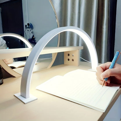 Adjustable LED Desk Lamp with Crescent Metal Frame and Color Temperature Control