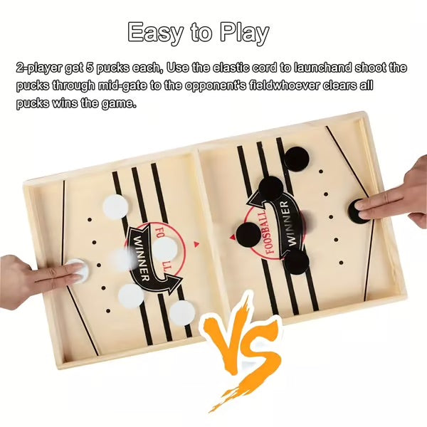 Wooden Puck Game with Center Gate and Fast-Paced Action for Kids