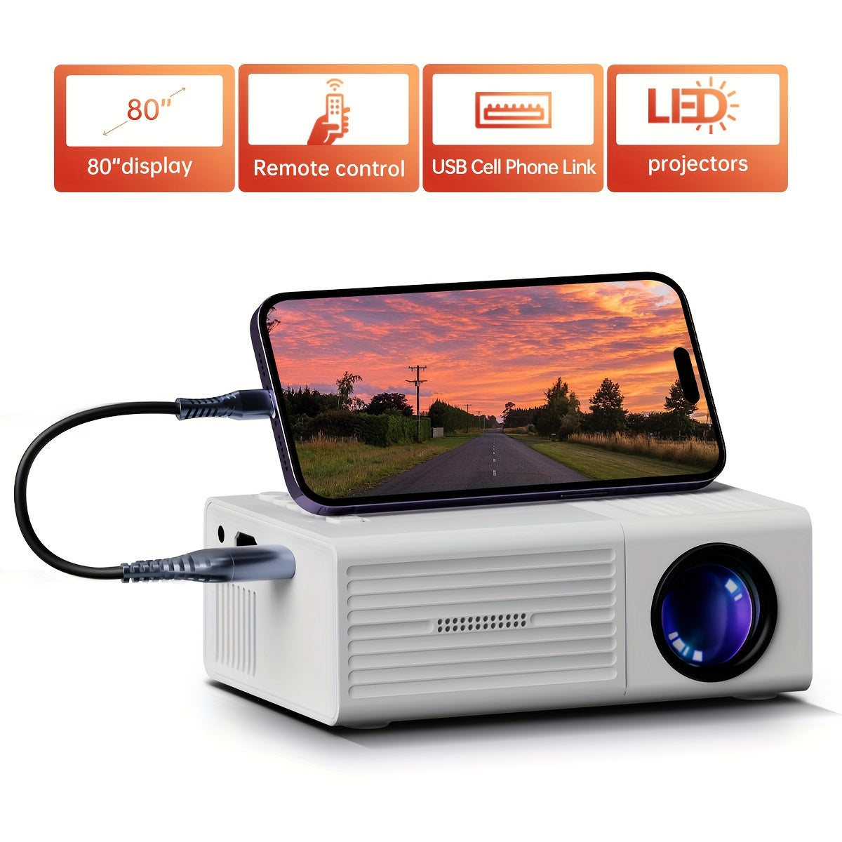 Portable Mini Projector with 3000 Lumen Brightness and HDMI USB Connectivity