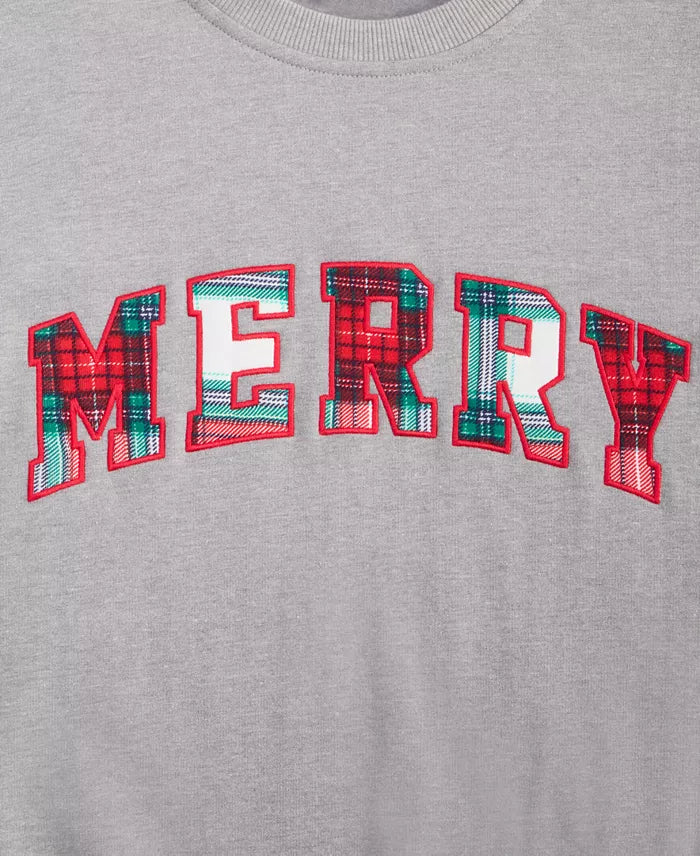 Extra Length Merry Plaid Sweatshirt That Covers the Hips with Soft Stretch