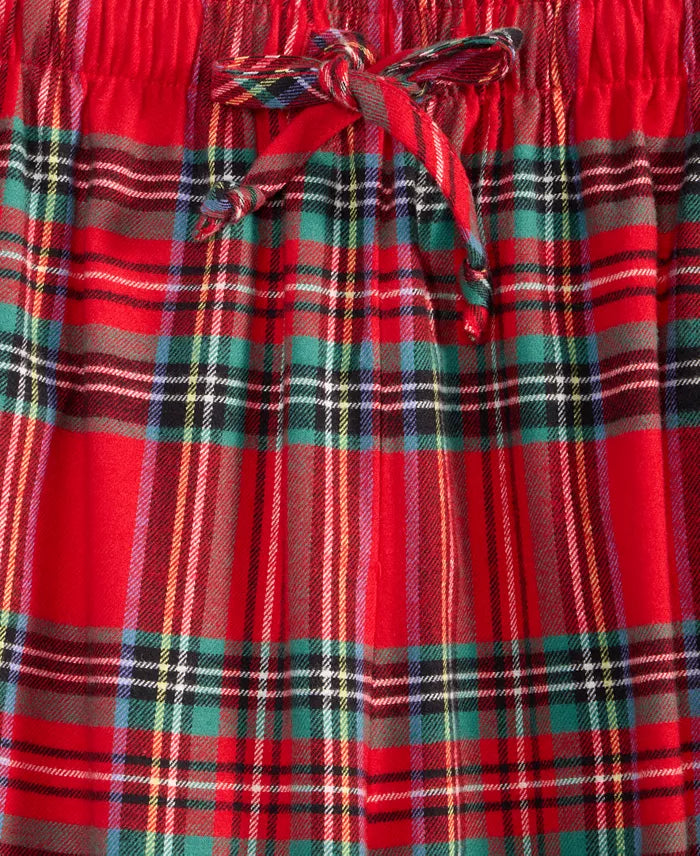 Woven Flannel Plaid Pajama Set with Chest Pocket Notched Collar Shirt and Drawstring Pants
