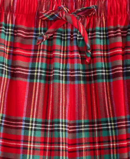 Soft Plaid Flannel Lounge Set with Notched Collar Shirt, Chest Pocket and Pull On Pants