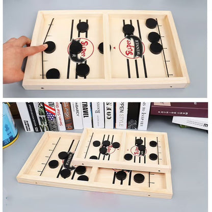 Wooden Puck Game with Center Gate and Fast-Paced Action for Kids
