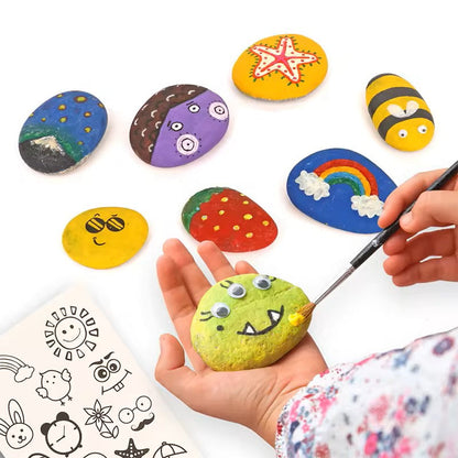 Stone Painting Kit with River Stones and Acrylic Paints for Kids Ages 4-12