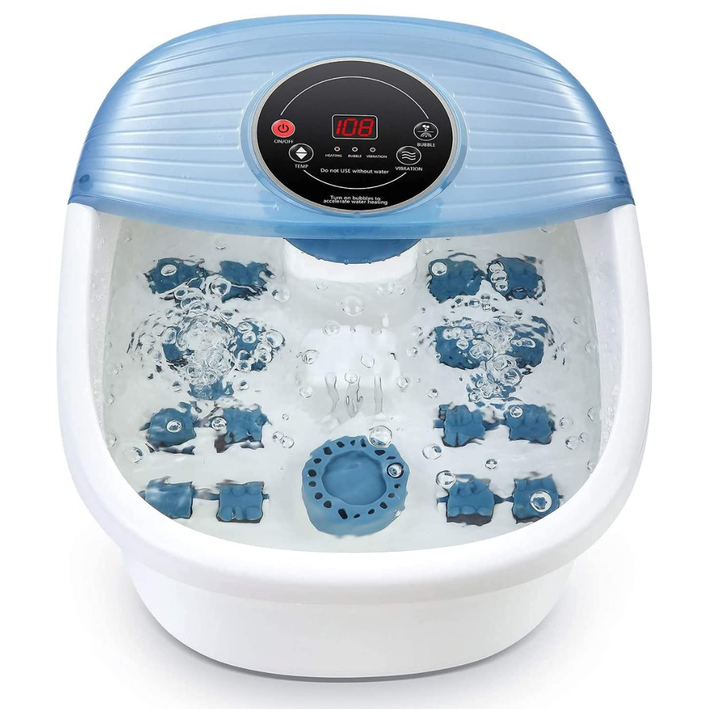 Heated Foot Bath with Massage Rollers and Bubble Function, Vibration Mode