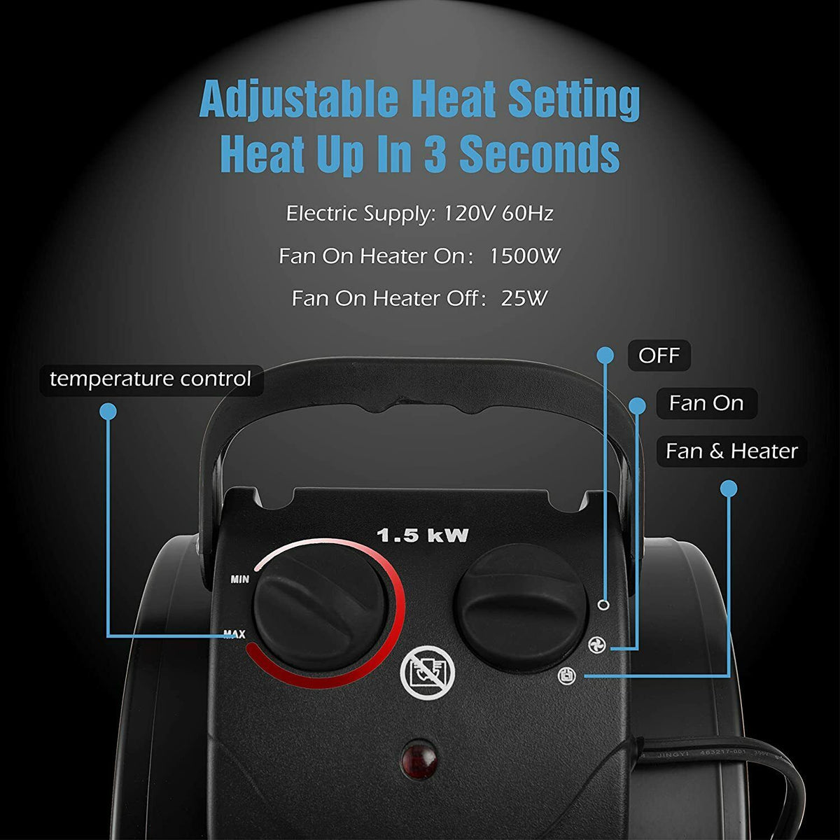 Electric Greenhouse Heater with Forced Air Fan and Analog Temperature Control