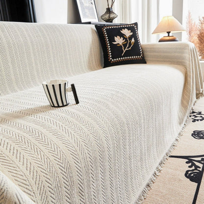 Microfiber Chenille Sofa Cover with Herringbone Pattern and Tassel Trim, Pet Friendly