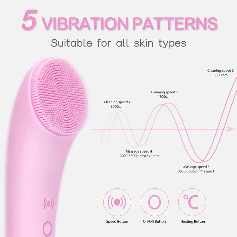 Electric Facial Cleansing Silicone Brush, Heatable Vibrating Face Scrubber with Massage, Silicone Face Scrubber for Women & Men, Electric Facial Cleanser for Deep Cleansing, Gentle Exfoliating.SummerWins DealsForYouDays allveramart