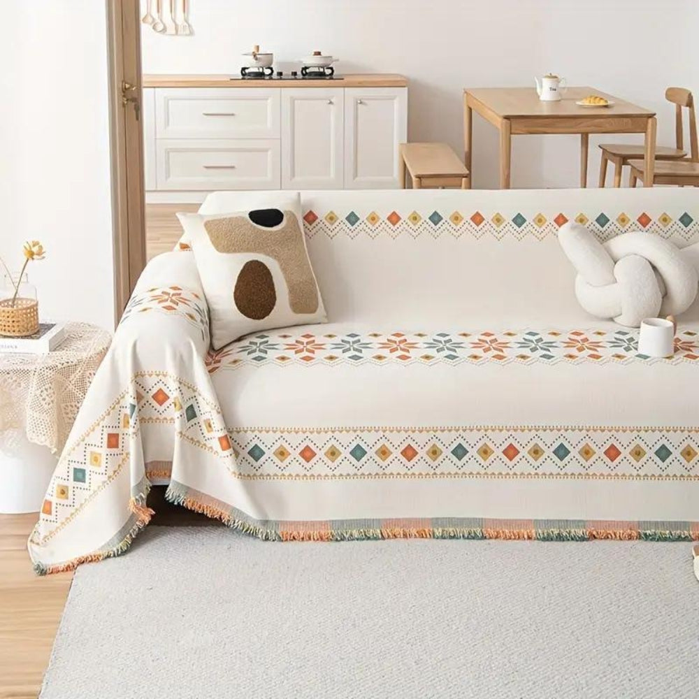 Microfiber Chenille Sofa Slipcover with Grip Backing and Tassel Details