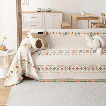 Microfiber Chenille Sofa Slipcover with Grip Backing and Tassel Details