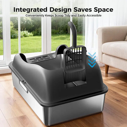 Stainless Steel Cat Litter Box | Extra Large 100L Enclosed Litter Box with Smart Odor Control, Auto Pause Sensor, 180° Flip Lid for Easy Cleaning, Anti-Leak High Walls, Step Mat & Scoop | Ideal for Multiple Cats allveramart