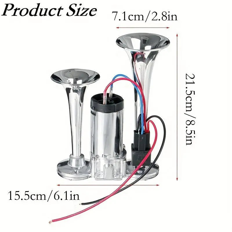 2026 Upgraded 12V 130DB Air Horn Dual Horn, Horn Kit with Air Compressor,Dual Electric Air Horns Kit with Compressor for Vehicles Trucks Pickup Trains Lorrys SUVs Cars Boats (12V SilverBlack) Alarm for Home Security, allveramart