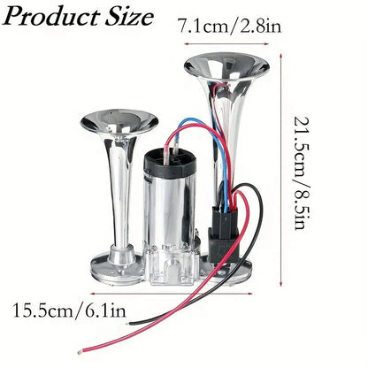 2026 Upgraded 12V 130DB Air Horn Dual Horn, Horn Kit with Air Compressor,Dual Electric Air Horns Kit with Compressor for Vehicles Trucks Pickup Trains Lorrys SUVs Cars Boats (12V SilverBlack) Alarm for Home Security, allveramart