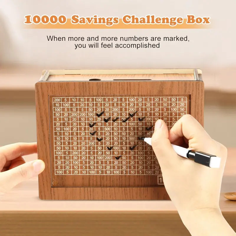 Wooden Cash Money Saving Box,Piggy Bank for Kids & Adults,10000 Savings Challenge Box,Coin Bank Toys Gift for 3-12 Year Old Boys & Girls (10000 Dollar) allveramart