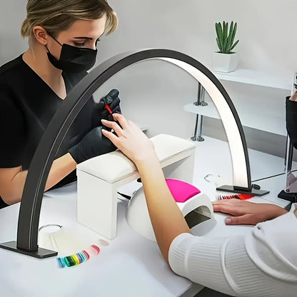 Adjustable LED Desk Lamp with Crescent Metal Frame and Color Temperature Control