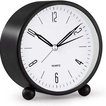 Compact Alarm Clock with Silent Second Hand and Yellow Night Light