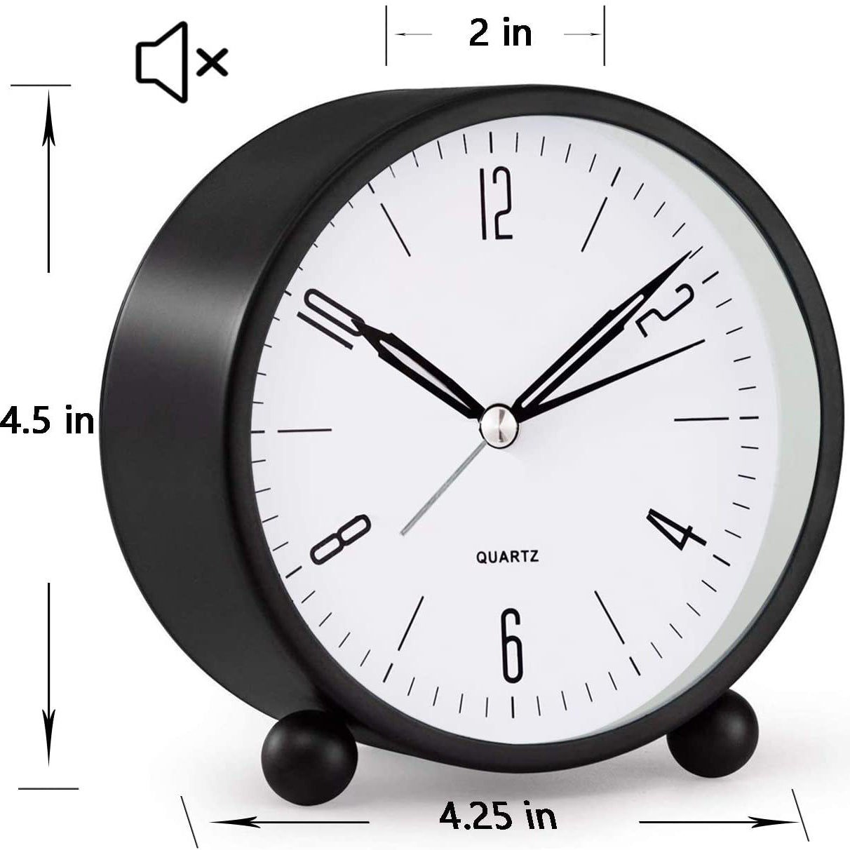 Compact Alarm Clock with Silent Second Hand and Yellow Night Light
