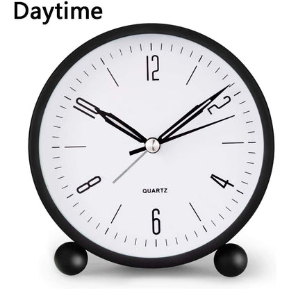 Compact Alarm Clock with Silent Second Hand and Yellow Night Light