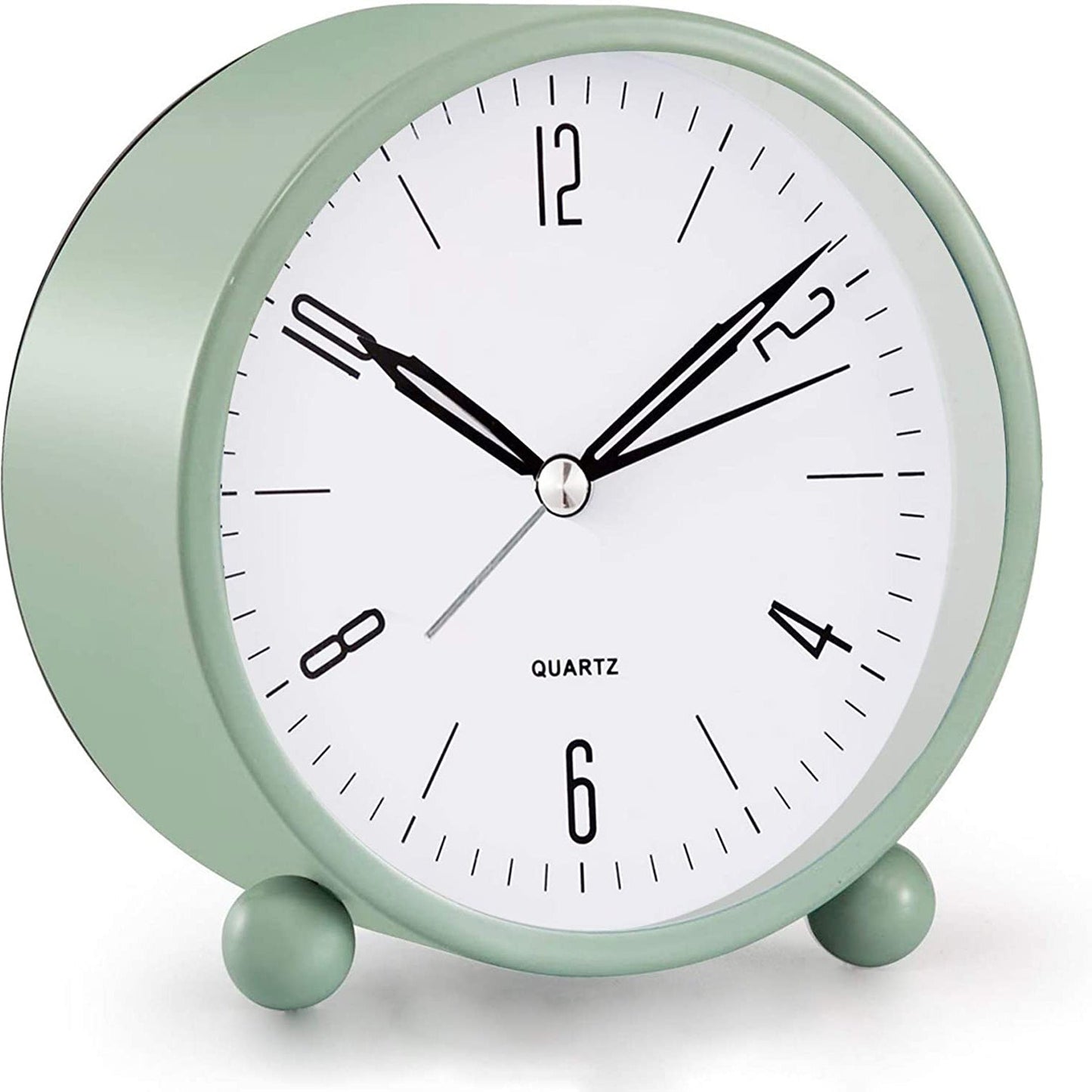 Compact Alarm Clock with Silent Second Hand and Yellow Night Light