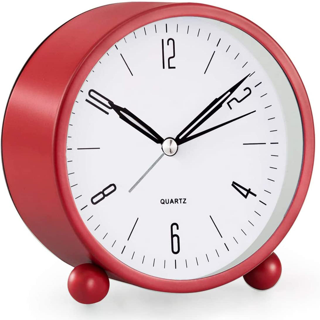 Compact Alarm Clock with Silent Second Hand and Yellow Night Light