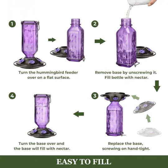 Glass Hummingbird Feeder with Six Flower Ports and Ant Moat, 24oz