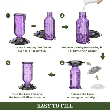Glass Hummingbird Feeder with Six Flower Ports and Ant Moat, 24oz