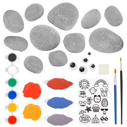 Stone Painting Kit with River Stones and Acrylic Paints for Kids Ages 4-12