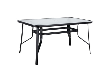 Kara Dining Set, Seating for 6 with Glass Top Table and Black Chairs