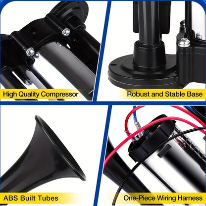 2026 Upgraded 12V 130DB Air Horn Dual Horn, Horn Kit with Air Compressor,Dual Electric Air Horns Kit with Compressor for Vehicles Trucks Pickup Trains Lorrys SUVs Cars Boats (12V SilverBlack) Alarm for Home Security, allveramart