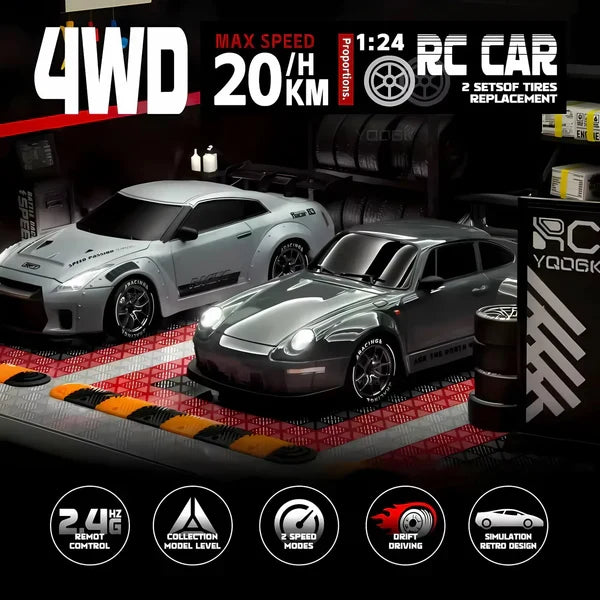 4WD RC Car with Switchable Drift and Racing Tires, LED Lights