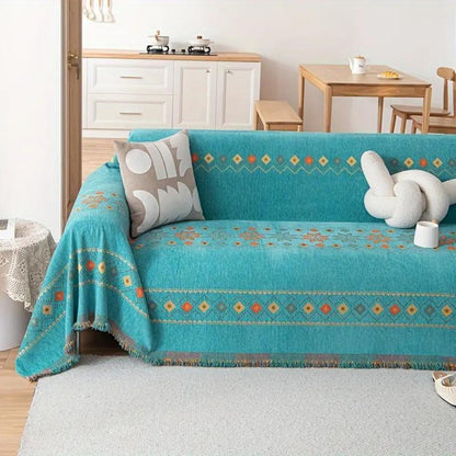 Microfiber Chenille Sofa Slipcover with Grip Backing and Tassel Details