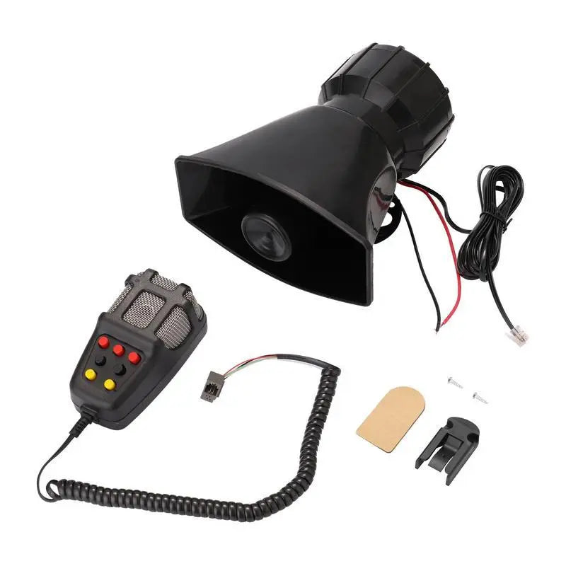 12V 80W 135dB 7-Tone Car Warning Siren Horn Mic PA Speaker System Auto Security Alarm Warning Amplifier Hooter Compact Design for Car Use allveramart