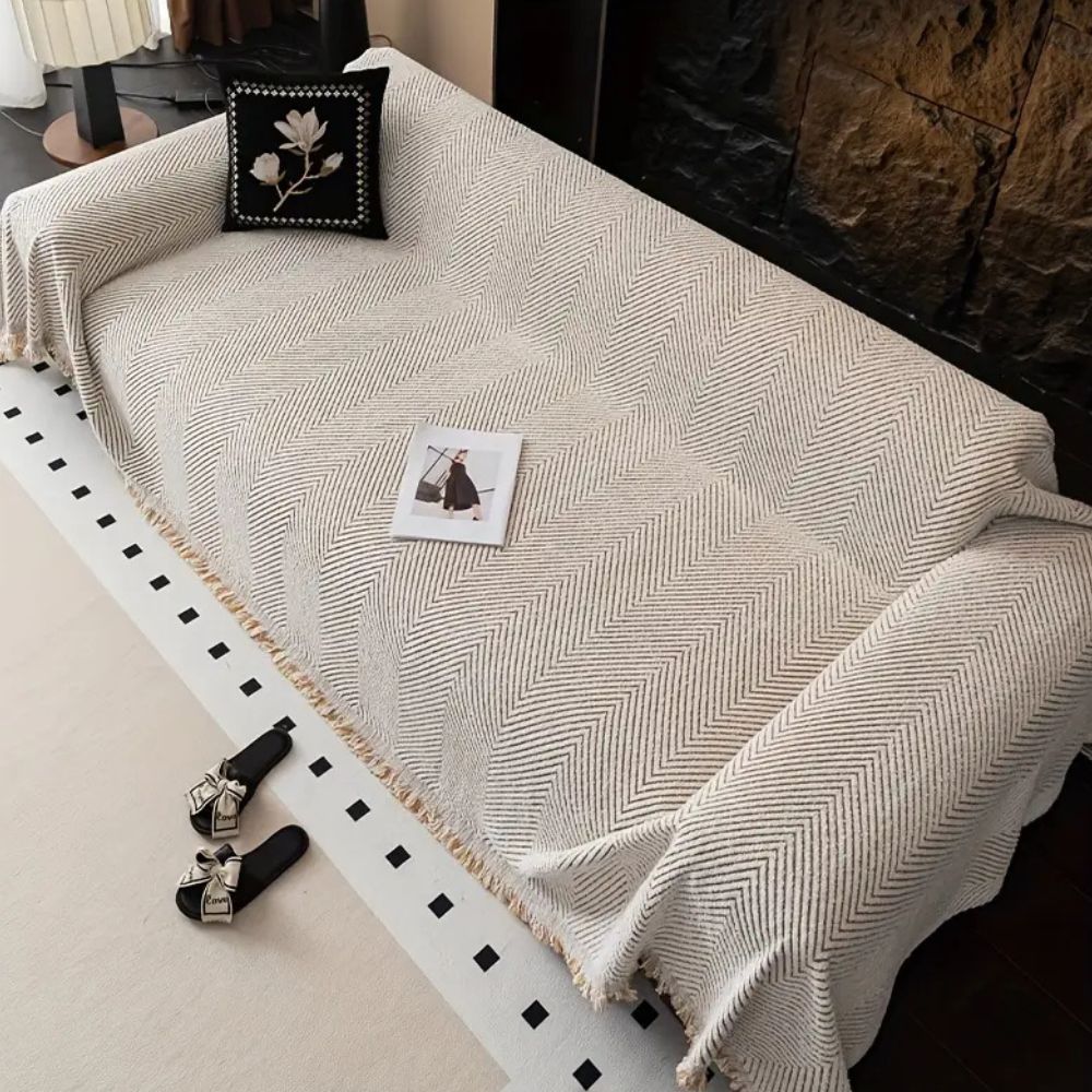 Microfiber Sofa Cover with Herringbone Weave and Non-Slip Backing, Machine Washable