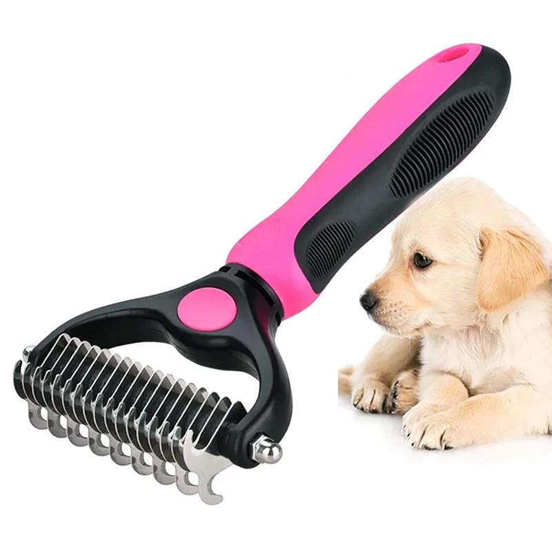 Pet Grooming Brush with Steel Teeth and TPR Grip for Medium to Long Fur
