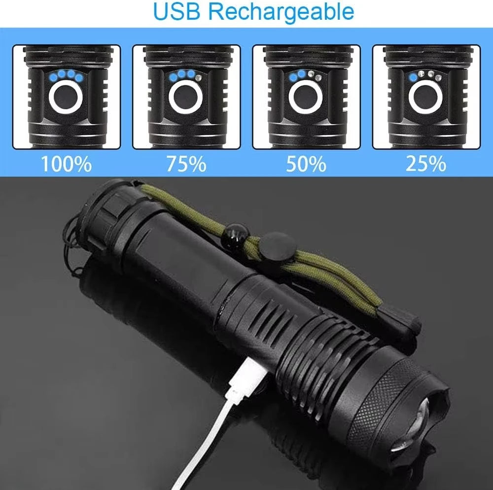 Rechargeable Flashlight with Adjustable Zoom and Five Lighting Modes