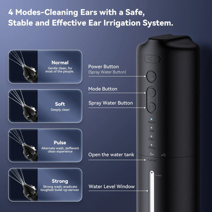 Ear Cleaning System with Triple Jet Water Stream and Adjustable Pressure, Rechargeable