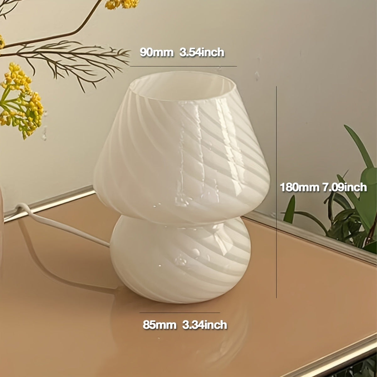 Hand Blown Glass Mushroom Table Lamp with Stepless Dimming Control