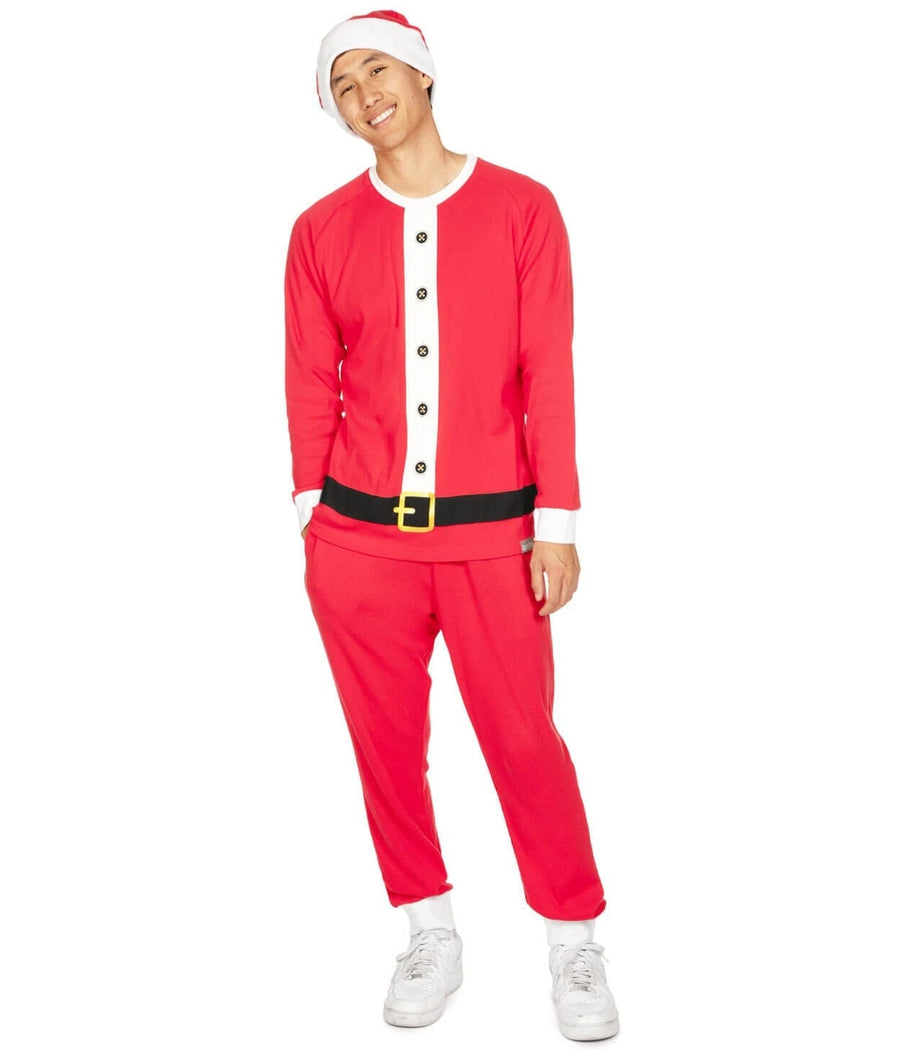 Mens Santa Claus Pajama Set with Crew Neck Top and Drawstring Pants
