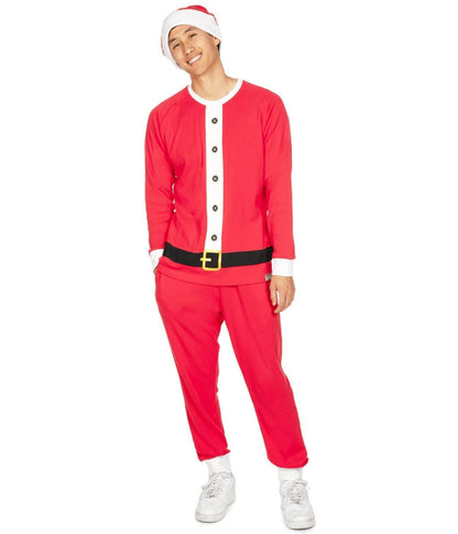 Mens Santa Claus Pajama Set with Crew Neck Top and Drawstring Pants