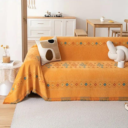 Microfiber Chenille Sofa Slipcover with Grip Backing and Tassel Details