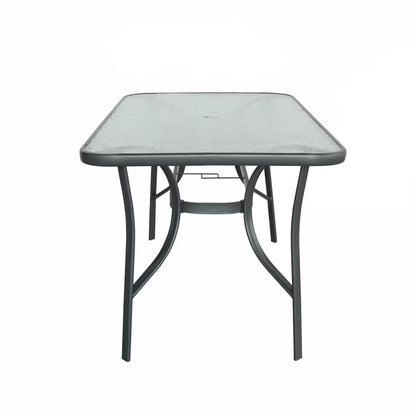 Kara Dining Set, Seating for 6 with Glass Top Table and Black Chairs