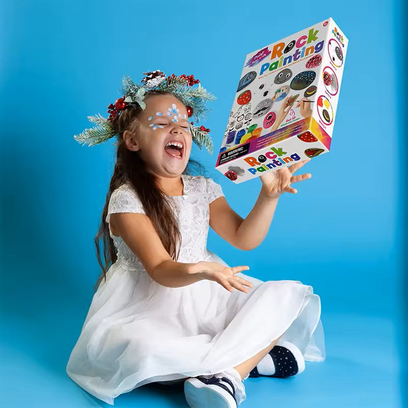 Stone Painting Kit with River Stones and Acrylic Paints for Kids Ages 4-12